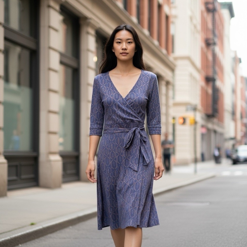 Toad&Co Blue Patterned Midi Dress